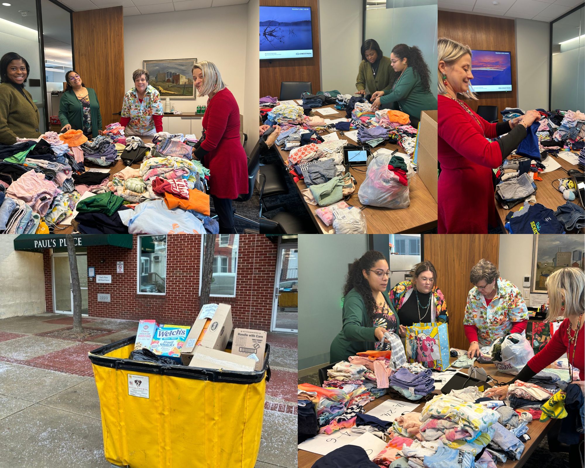 Photo collage of colleagues organizing donations for the annual giving campaign