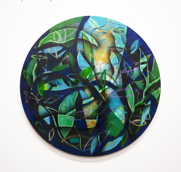 Plant Mama (Asuntos Amazónicos), 2020, Acrylic, Airbrush, Charcoal and Ink on Wood Panel